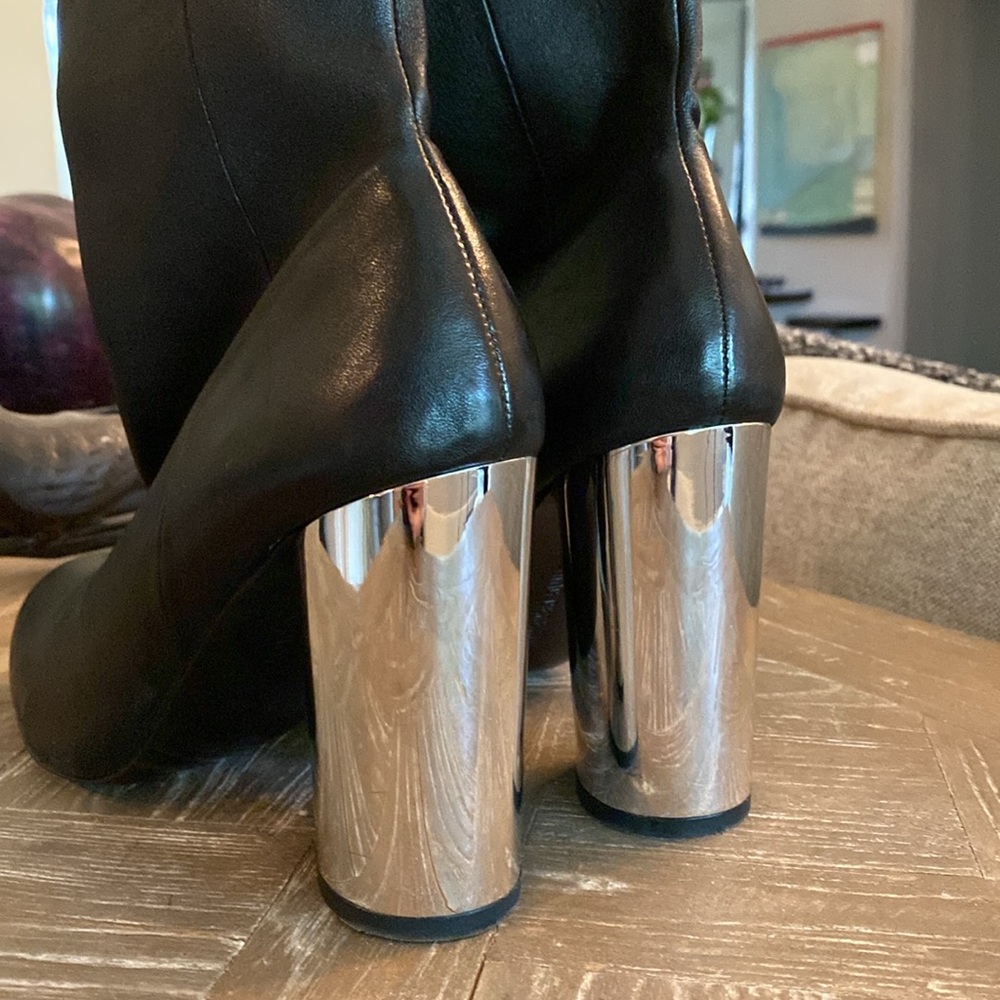 Opening Ceremony Black Leather Ankle Boots with Silver Heel - Picture 2 of 8